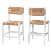 bali & pari Talli Bohemian Paper Loom and White Mahogany Wood 2-Piece Counter Stool Set Baxton Studio restaurant furniture, hotel furniture, commercial furniture, wholesale bar furniture, wholesale counter stools, classic counter stools
