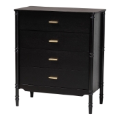 Baxton Studio Marisela Black Wood Chest of Drawers with Gold Handles - 4-Drawer Vertical Storage Dresser with Bamboo-Inspired Legs, Modern Transitional Accent Furniture for Bedroom or Guest Room Baxton Studio restaurant furniture, hotel furniture, commercial furniture, wholesale bedroom furniture, wholesale chest, classic chest