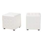 Baxton Studio Siskal White Modern Cube Ottoman (Set of 2) Bourke Cognac Brown Leather Modern Club Chair, wholesale furniture, restaurant furniture, hotel furniture, commercial furniture