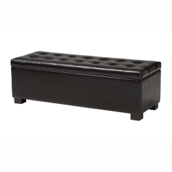 Baxton Studio Roanoke Ottoman Storage, Ottoman, Contemporary, Dark Brown, Leather, Wood 