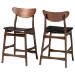 Baxton Studio Latina Mid-century Retro Modern Scandinavian Style Black Faux Leather Upholstered Walnut Wood Finishing 24-Inches Counter Stool - Latina Barstool-Black PVC