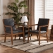 Baxton Studio Theresa Mid-Century Modern Dark Grey Fabric Upholstered and Walnut Brown Finished Wood Living Room Accent Chair (Set of 2) - BBT5390-Dark Grey/Walnut-CC