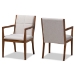 Baxton Studio Theresa Mid-Century Modern Greyish Beige Fabric Upholstered and Walnut Brown Finished Wood Living Room Accent Chair (Set of 2) - BBT5390-Greyish Beige/Walnut-CC