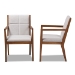 Baxton Studio Theresa Mid-Century Modern Greyish Beige Fabric Upholstered and Walnut Brown Finished Wood Living Room Accent Chair (Set of 2) - BBT5390-Greyish Beige/Walnut-CC