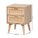 Baxton Studio Baird Mid-Century Modern Light Oak Brown Finished Wood and Rattan 2-Drawer End Table - SR196128-Rattan-ET