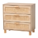 Baxton Studio Sebille Mid-Century Modern Light Brown Finished Wood 3-Drawer Storage Cabinet with Natural Rattan - LC21020906-Rattan-3DW-Cabinet