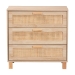 Baxton Studio Sebille Mid-Century Modern Light Brown Finished Wood 3-Drawer Storage Cabinet with Natural Rattan - LC21020906-Rattan-3DW-Cabinet