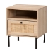 Baxton Studio Caterina Mid-Century Modern Transitional Natural Brown Finished Wood and Natural Rattan 1-Door End Table - WES-2101-Natural/Black-ET