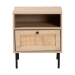 Baxton Studio Caterina Mid-Century Modern Transitional Natural Brown Finished Wood and Natural Rattan 1-Door End Table - WES-2101-Natural/Black-ET