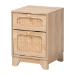 Baxton Studio Elsbeth Mid-Century Modern Light Brown Finished Wood and Natural Rattan 1-Drawer End Table - LC22040701-Rattan-ET