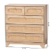 Baxton Studio Elsbeth Mid-Century Modern Oak Brown Finished Wood and Natural Rattan 5-Drawer Storage Cabinet - LC22040704-Rattan-5DW Cabinet
