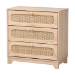 Baxton Studio Elsbeth Japandi Oak Brown Finished Wood and Natural Rattan 3-Drawer Storage Cabinet - LC22040703-Rattan-3DW Cabinet