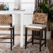 bali & pari Alise Modern Bohemian Dark Brown Mahogany Wood and Seagrass Counter Stool - Alise-Mahogany-Cushion-CS