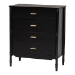 Baxton Studio Marisela Black Wood Chest of Drawers with Gold Handles - 4-Drawer Vertical Storage Dresser with Bamboo-Inspired Legs, Modern Transitional Accent Furniture for Bedroom or Guest Room - MG9014-Black 9990-4DW-Chest