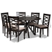 Baxton Studio Mila Modern and Contemporary Sand Fabric Upholstered Dark Brown Finished Wood 7-Piece Dining Set - Mila-Sand/Dark Brown-7PC Dining Set