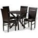 Baxton Studio Jeane Modern and Contemporary Dark Brown Faux Leather Upholstered and Dark Brown Finished Wood 5-Piece Dining Set - Jeane-Dark Brown-5PC Dining Set