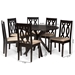 Baxton Studio Callie Modern and Contemporary Sand Fabric Upholstered and Dark Brown Finished Wood 7-Piece Dining Set - Callie-Sand/Dark Brown-7PC Dining Set