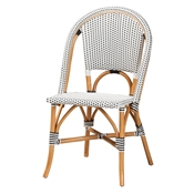 Baxton Studio Genica Classic French Black and White Weaving and Natural Brown Rattan Indoor and Outdoor Bistro Chair Baxton Studio restaurant furniture, hotel furniture, commercial furniture, wholesale dining room furniture, wholesale dining chairs, classic dining chairs