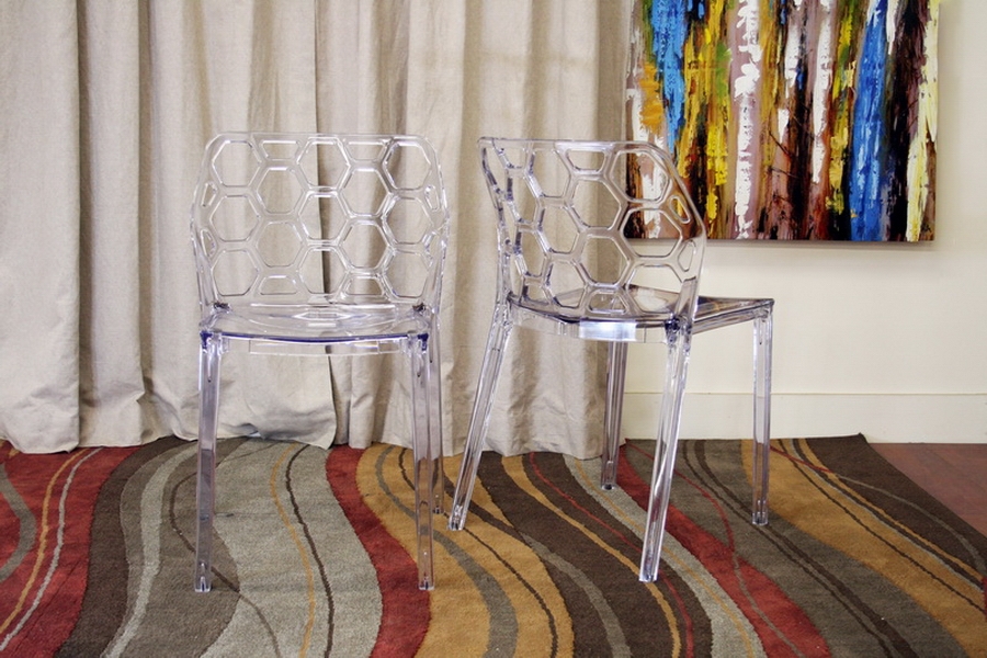 Honeycomb Contemporary Clear Acrylic Dining 2 Chair Set